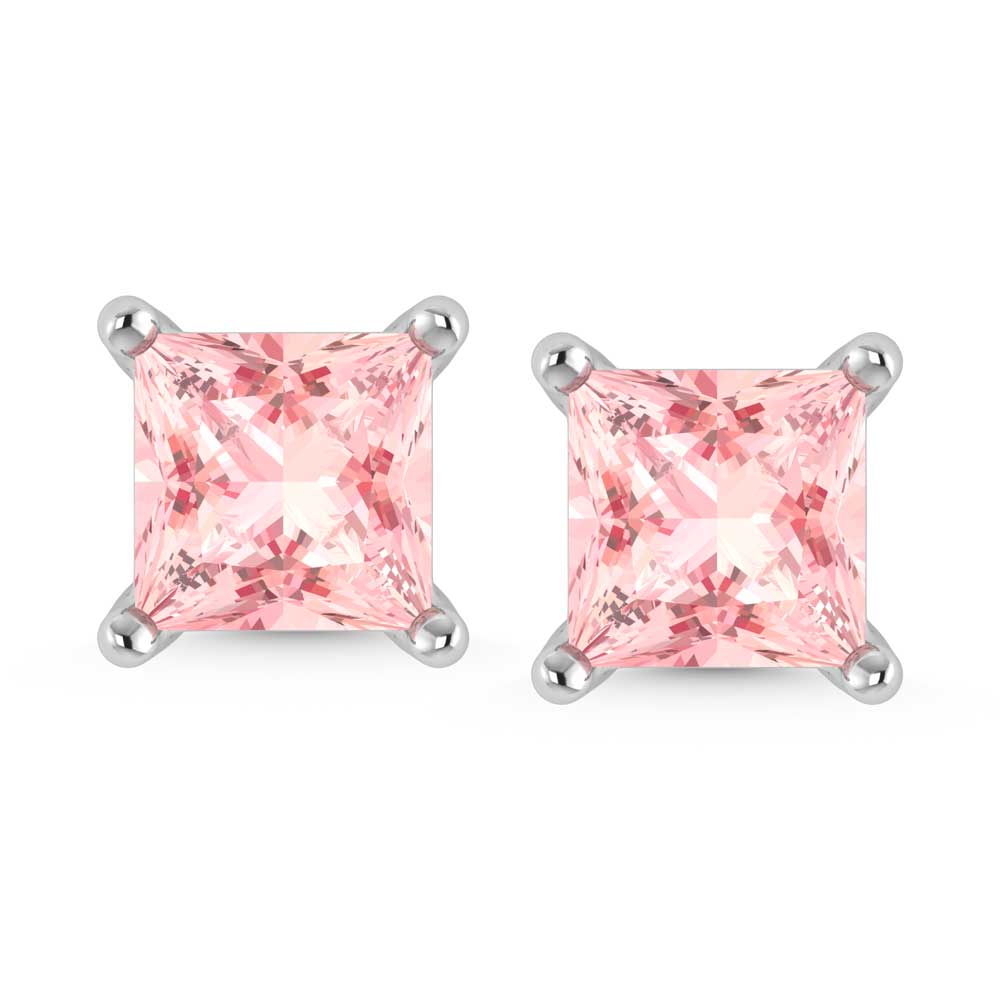 14K White Gold Lab Grown Pink Diamond 3/4 Ct.Tw. Princess Stud Earrings