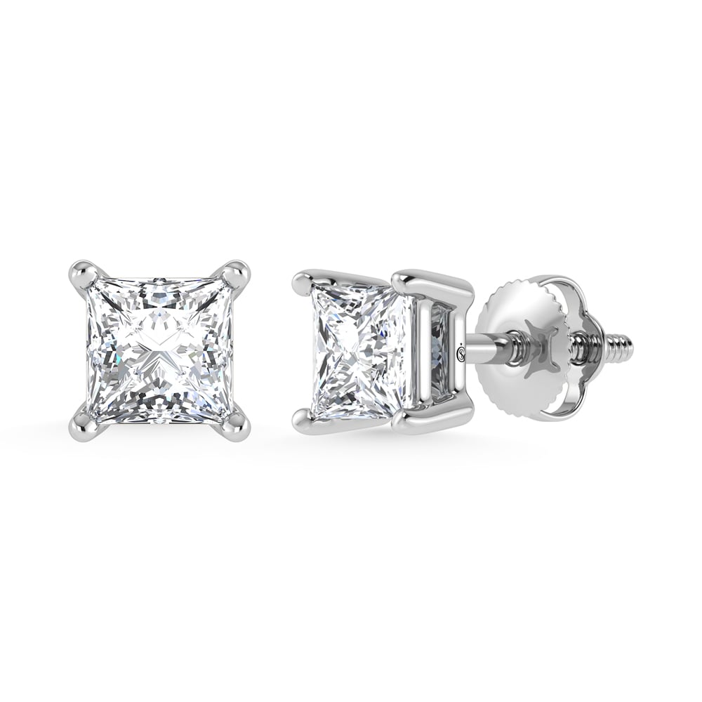 14K White Gold Lab Grown Diamond 1/2 Ct.Tw. Starlab Certified VS F+ Princess Stud Earrings (Available in 0.50ct to 1.50ct)
