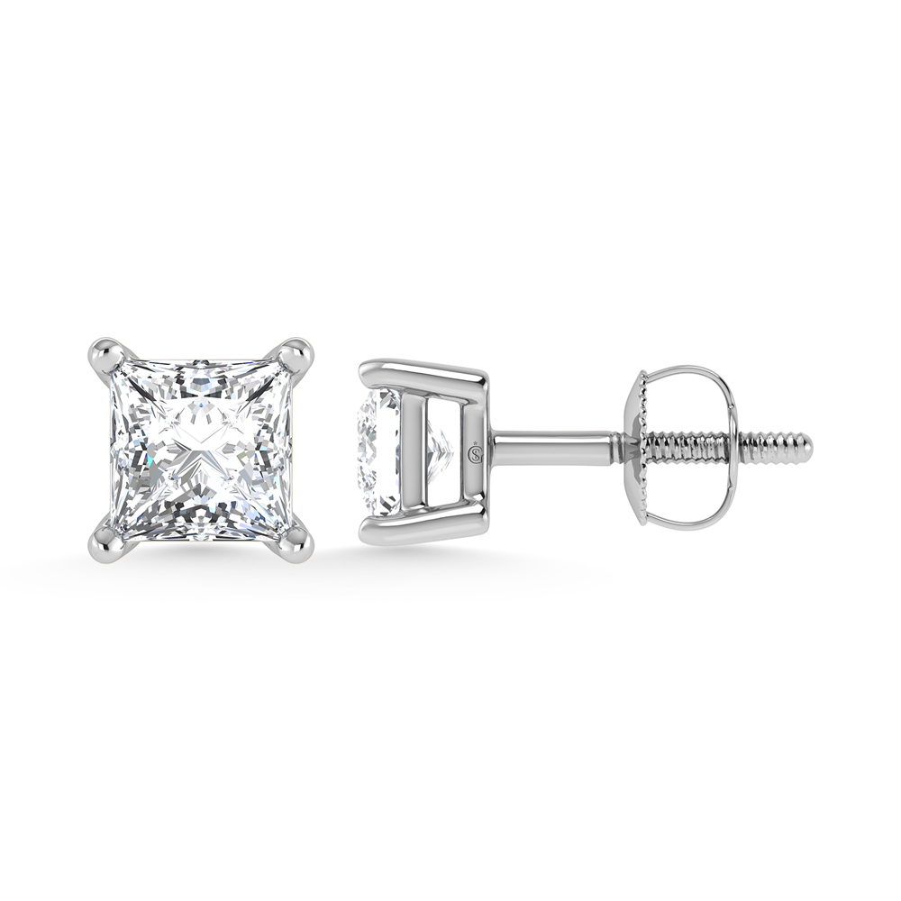14K White Gold Lab Grown Diamond 1/2 Ct.Tw. Starlab Certified VS F+ Princess Stud Earrings (Available in 0.50ct to 1.50ct)