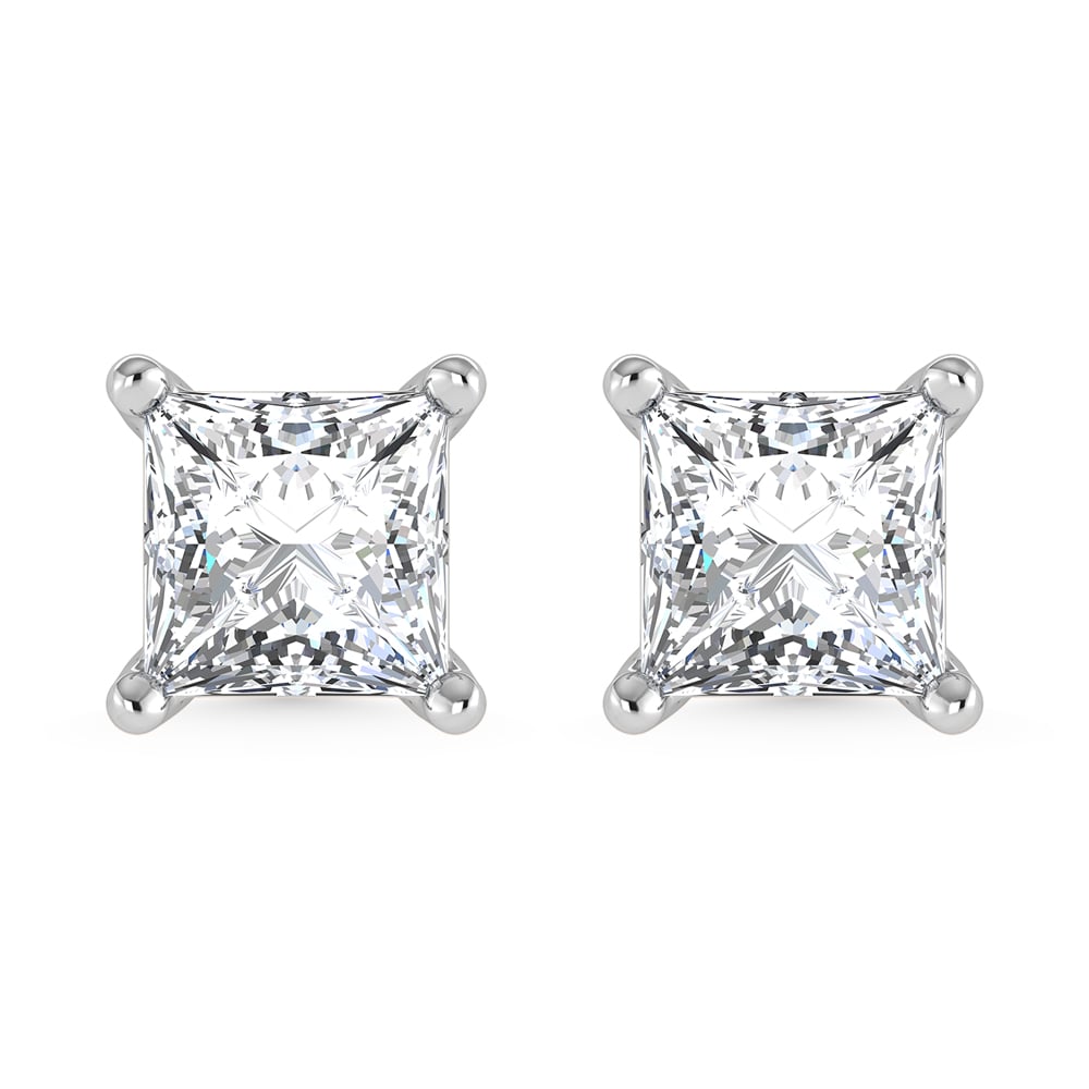 14K White Gold Lab Grown Diamond 1/2 Ct.Tw. Starlab Certified VS F+ Princess Stud Earrings (Available in 0.50ct to 1.50ct)