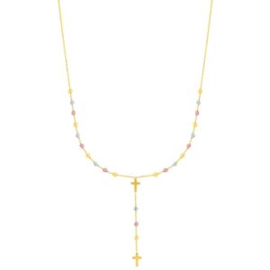 14K Gold Drop Cross Rosary Inspired Necklace
