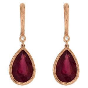GLASS FILLED RUBY &DIA EARRING