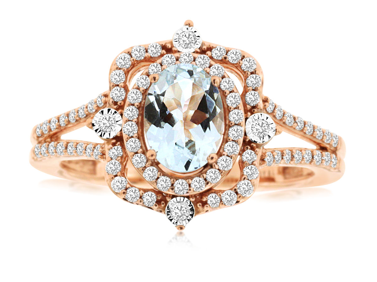 AQUAMARINE & DIAMOND RING
