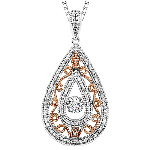 Rose Gold & Silver Diamond Rhythm of Love Pendant 1/4 ctw