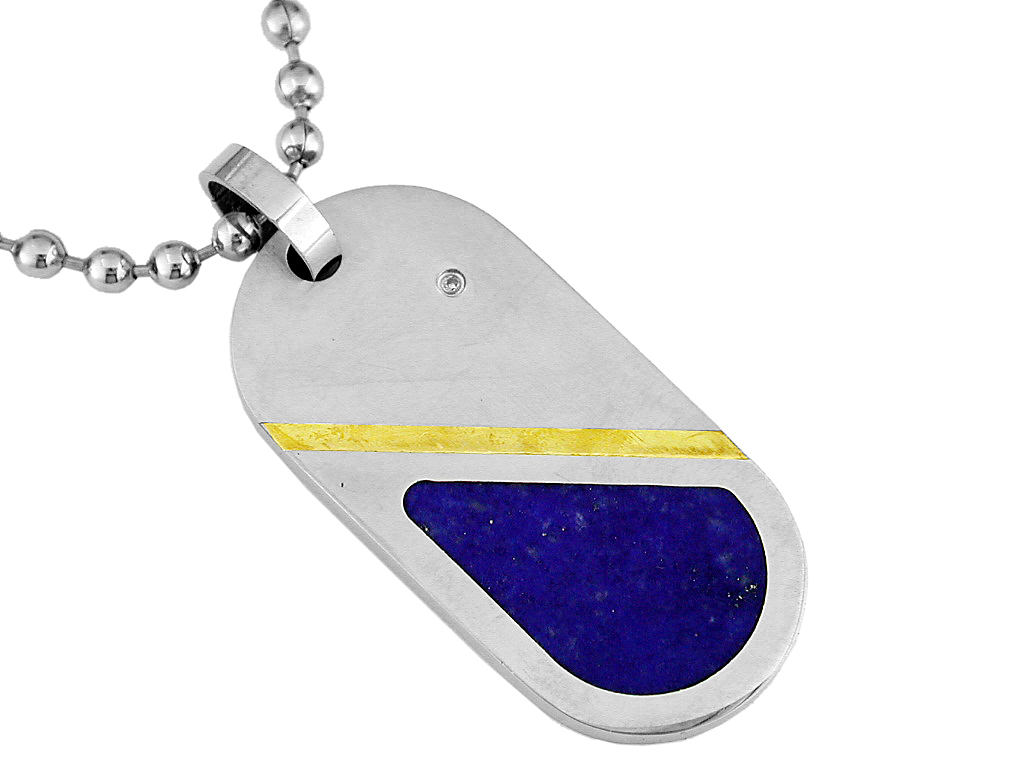 S.STEEL.GOLD & LAPIS PENDANT