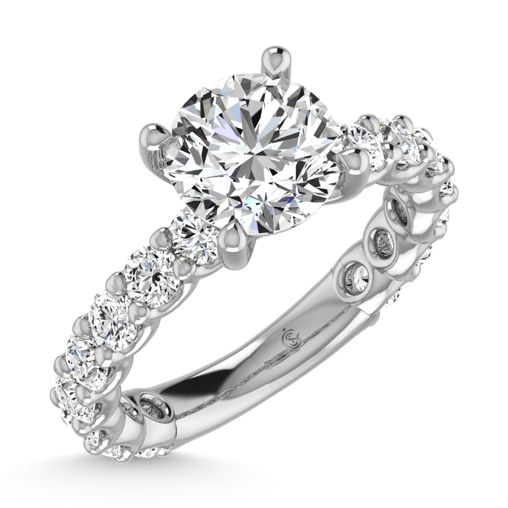 14K White Gold Lab Grown Diamond 5 3/8 Ct.Tw. Round Shape Three Forth Engagement Ring (IGI Certified Center 4CT)