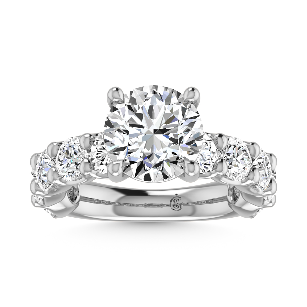 14K White Gold Lab Grown Diamond 9 1/3 Ct.Tw. Round Shape Three Forth Engagement Ring (IGI Certified Center 4CT)