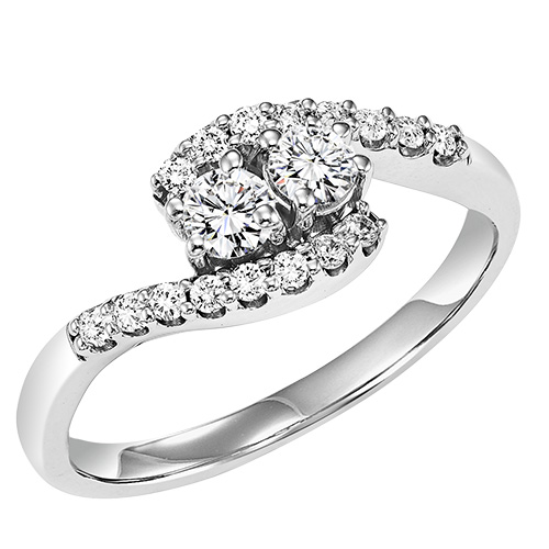 14K TWOgether Two Diamond Ring 3/4 ctw