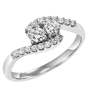 14K TWOgether Two Diamond Ring 1/4 ctw