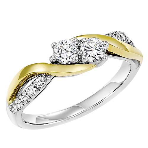 14K TWOgether Two Diamond Ring 1/2 ctw