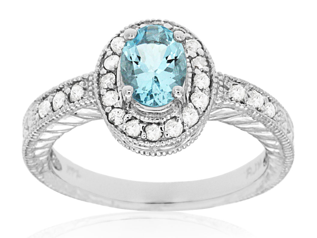 AQUAMARINE & DIAMOND RING