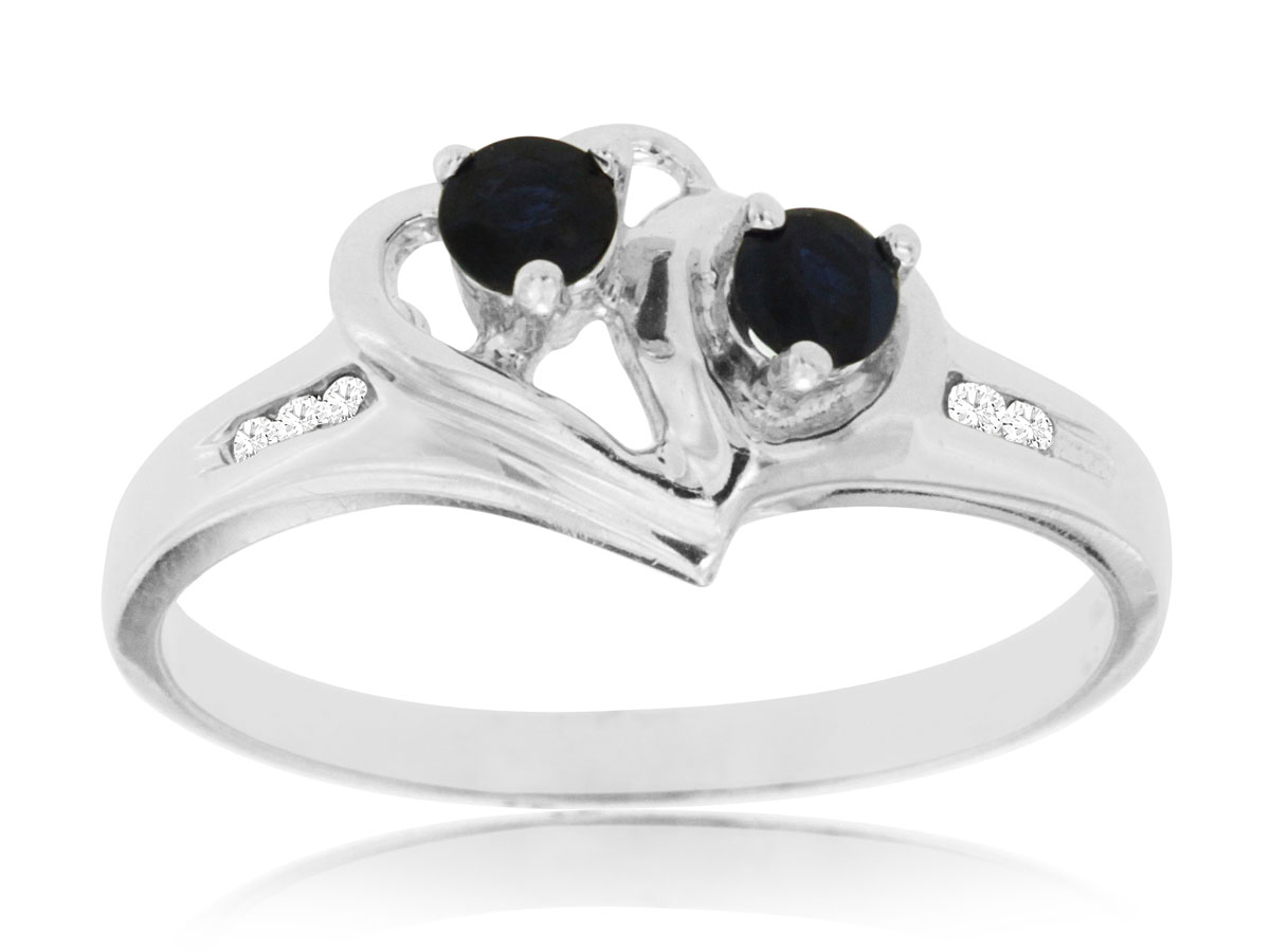SAPPHIRE & DIAMOND HEART RING