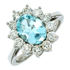 AQUAMARINE & DIAMOND RING