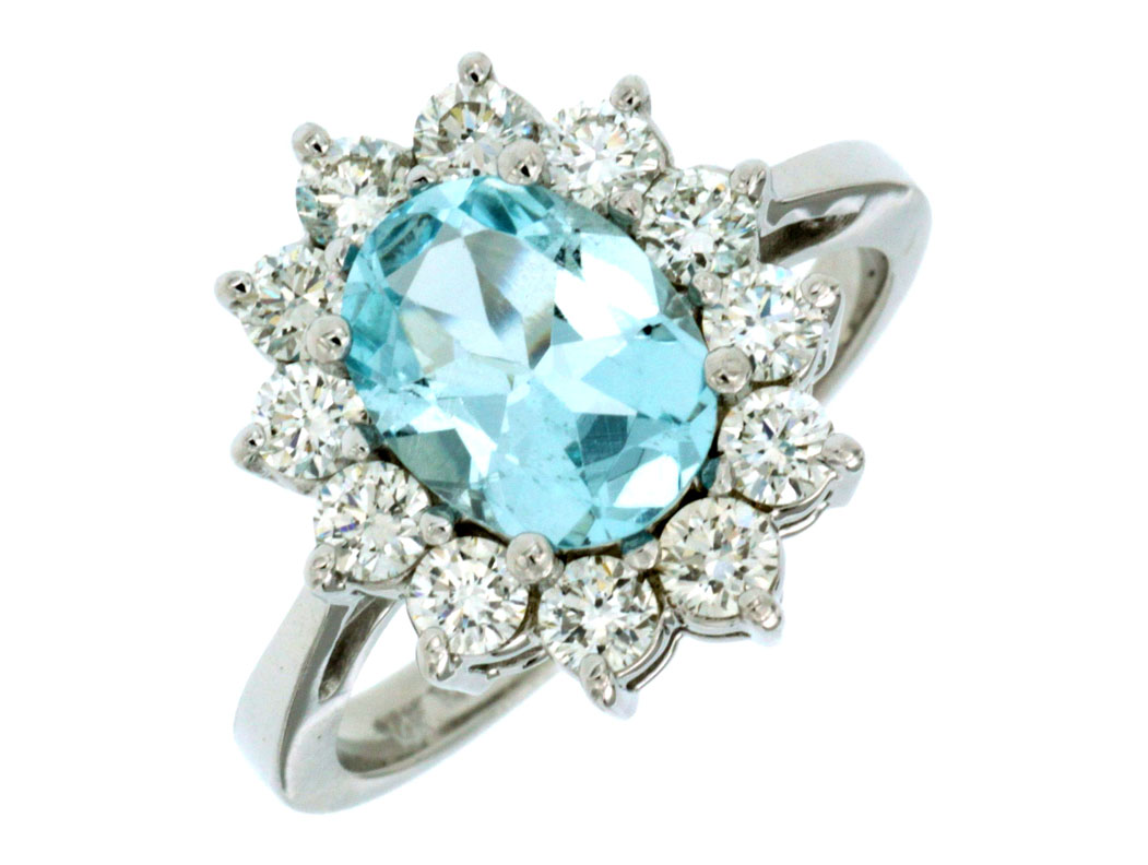 AQUAMARINE & DIAMOND RING
