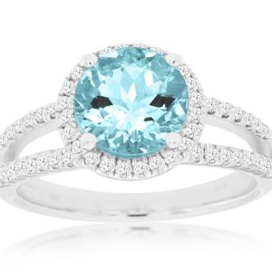 AQUAMARINE & DIAMOND RING