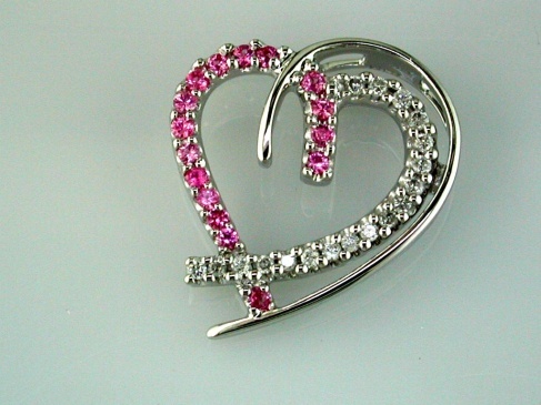 PINK SP & DIA HEART PENDANT