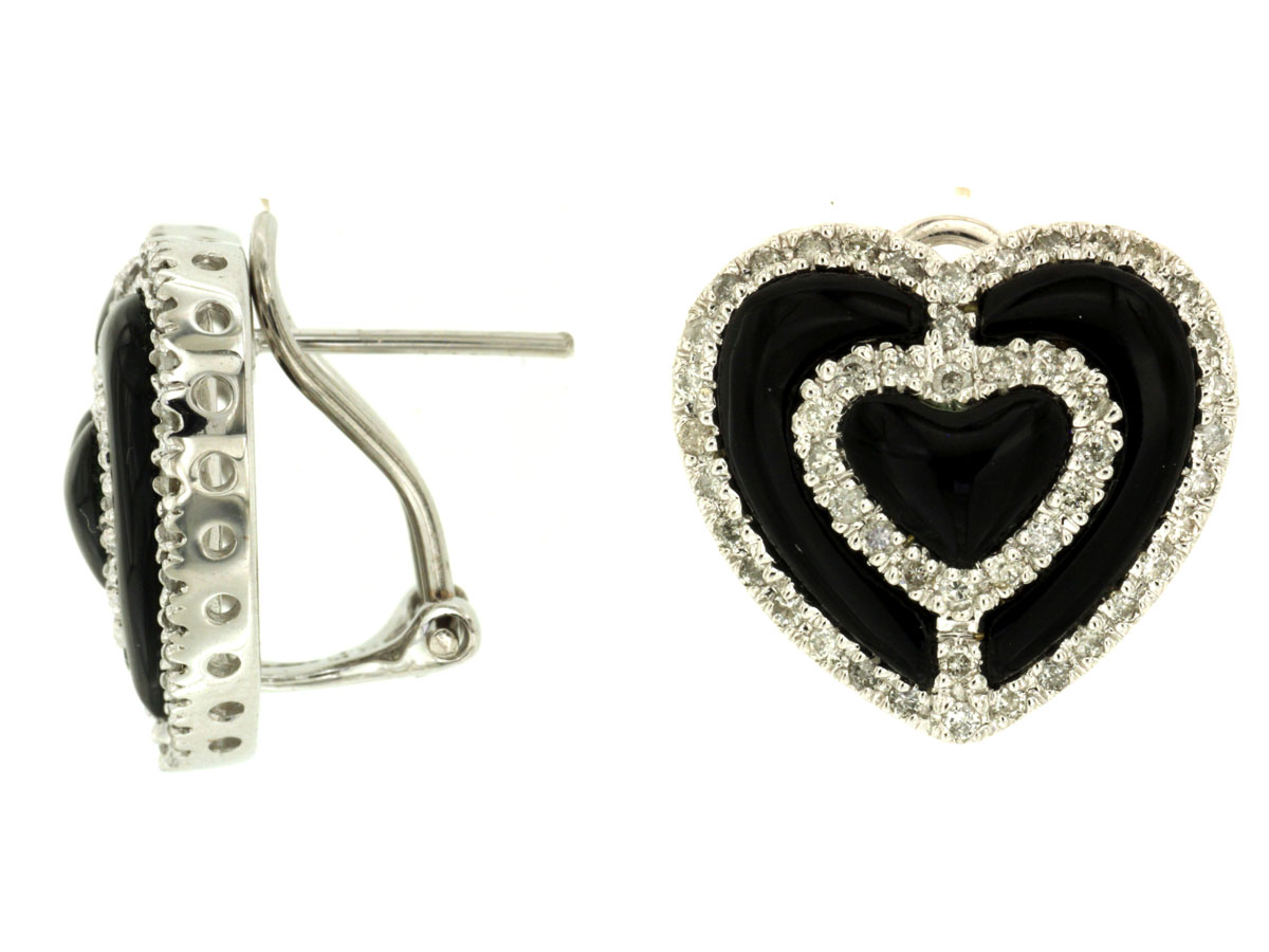 DIA & BLACK ONYX HEART EARRING