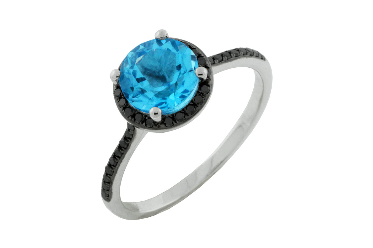 BLACK DIAMOND &BLUE TOPAZ RING
