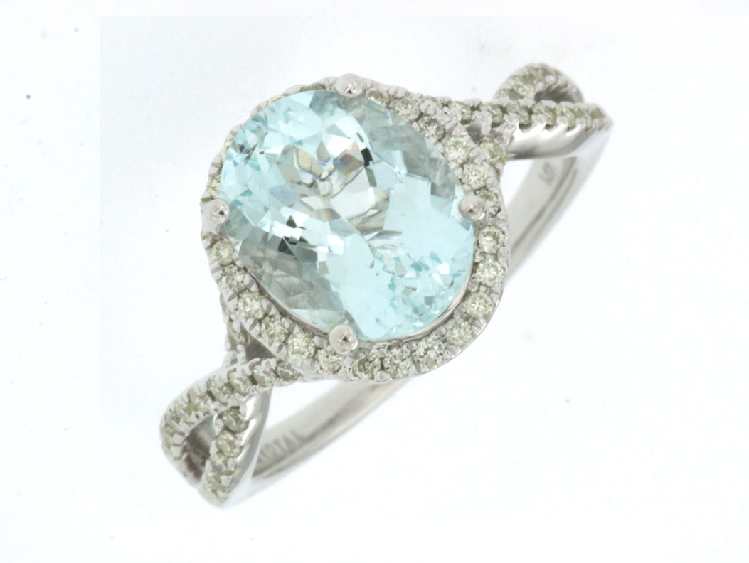 AQUAMARINE & DIAMOND RING