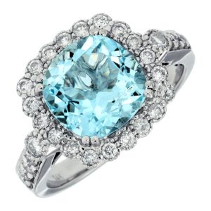AQUAMARINE & DIAMOND RING