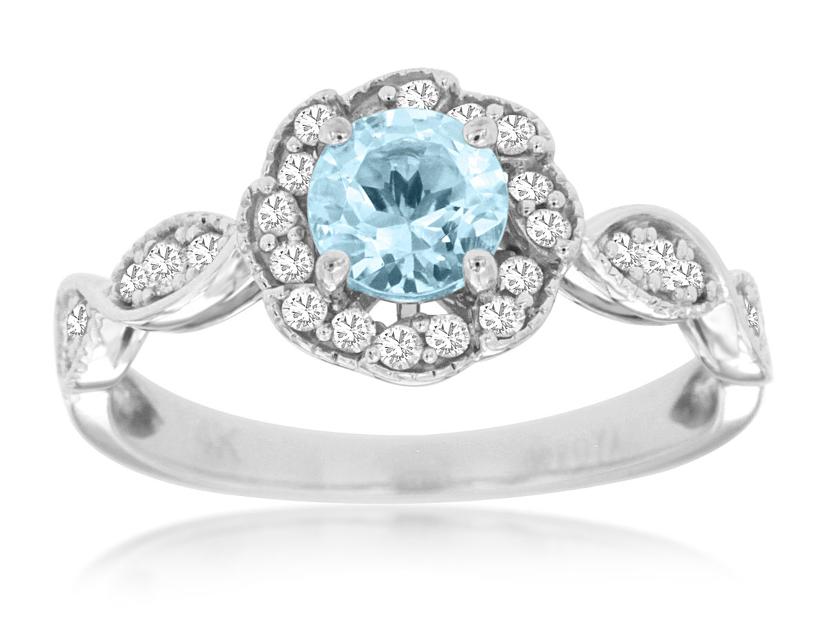 AQUAMARINE & DIAMOND RING