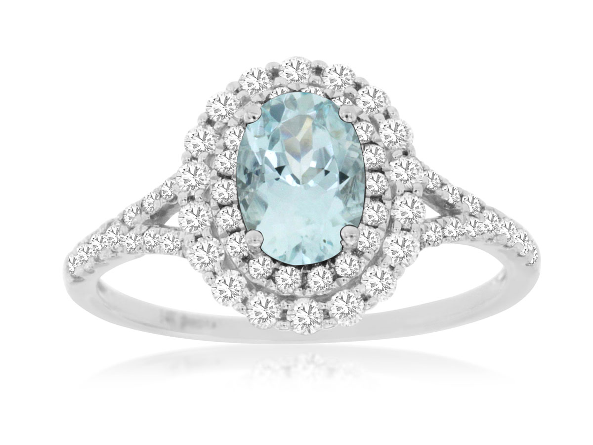 AQUAMARINE & DIAMOND RING