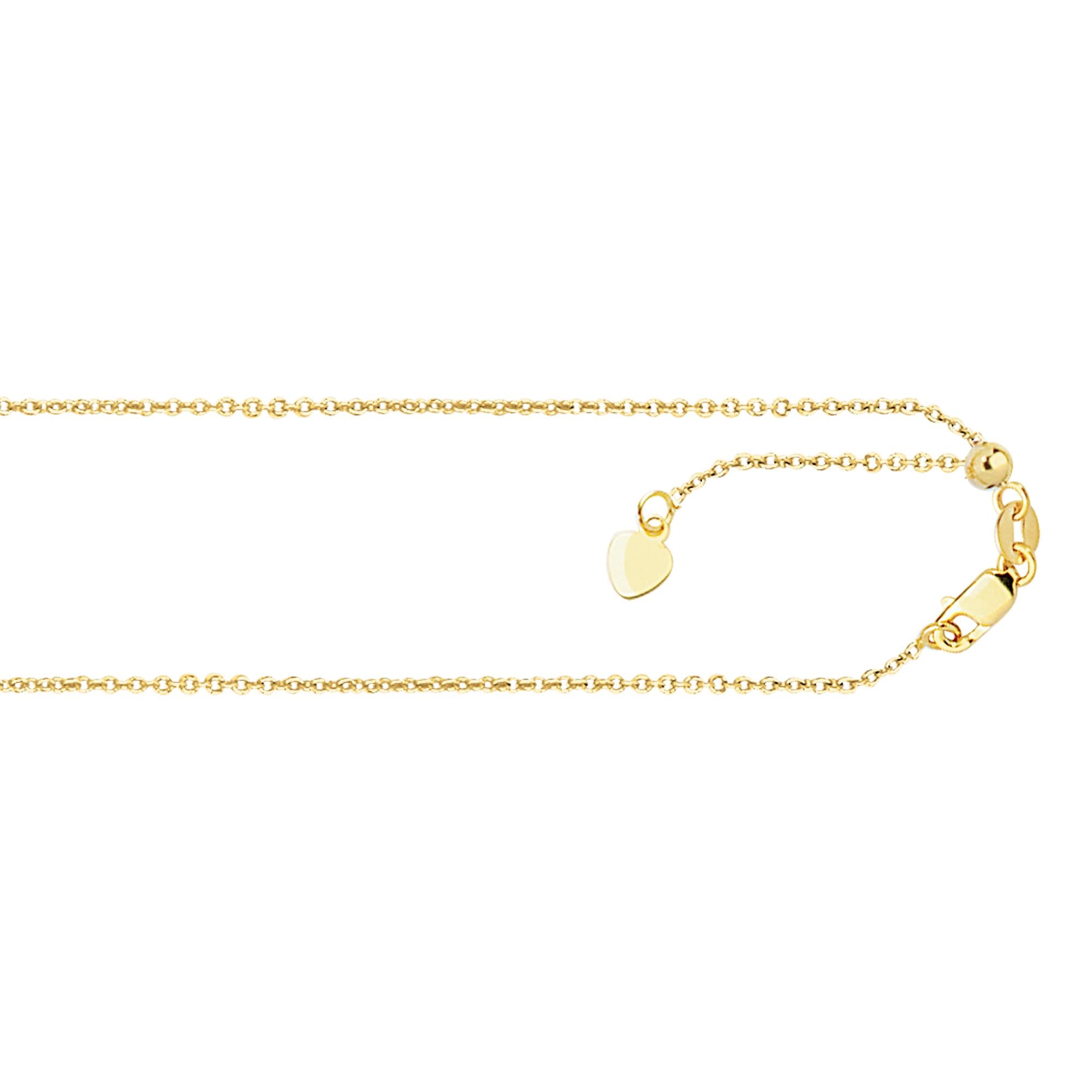 14K Gold 1.1mm Adjustable Diamond Cut Cable Chain