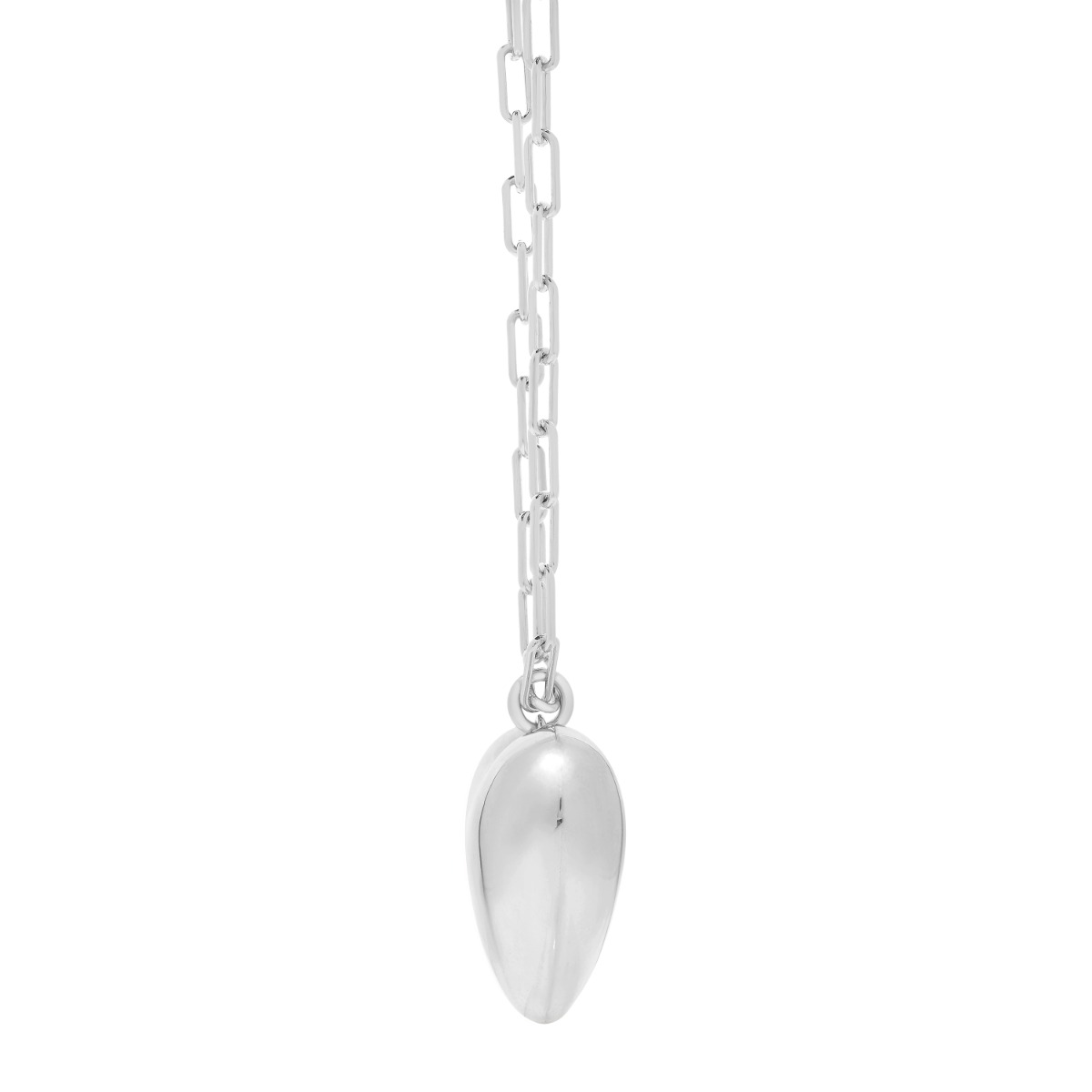 Silver Large Puffed Heart Long Necklace