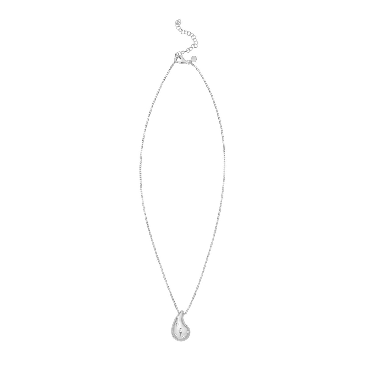 Silver Puffed Raindrop Necklace with CZ