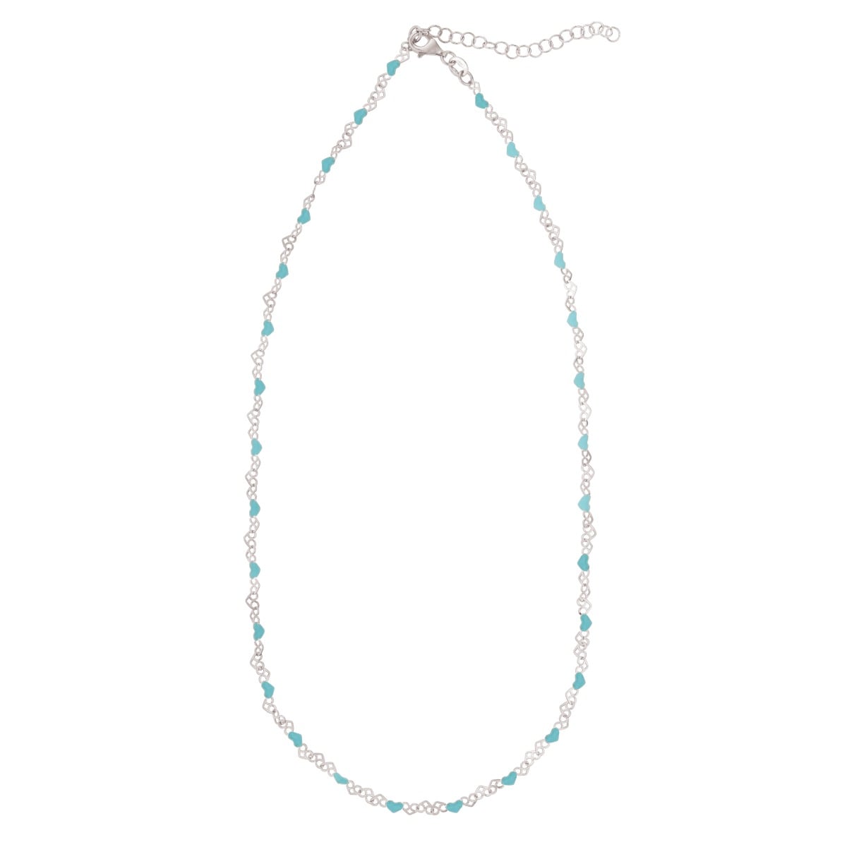 Silver Enamel Hearts Chain Necklace