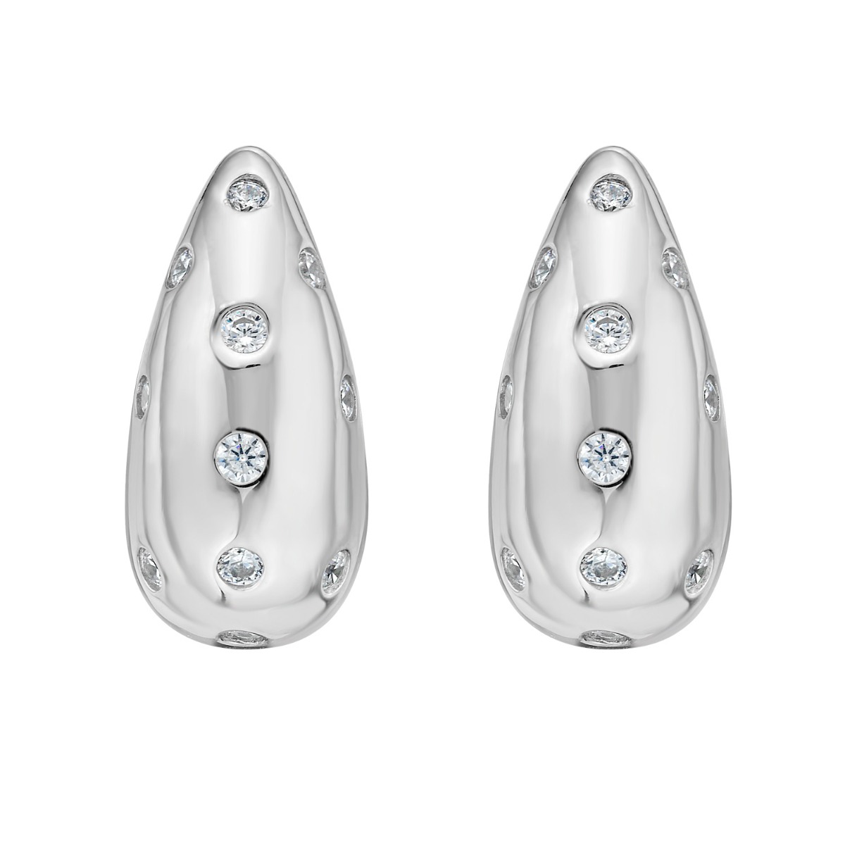 Silver Puffed Raindrop Earring with CZ