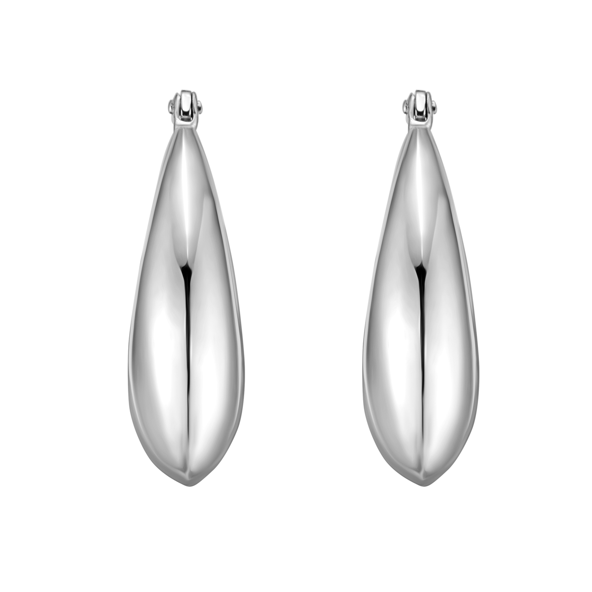 Silver Sculptural Crescent Hoops