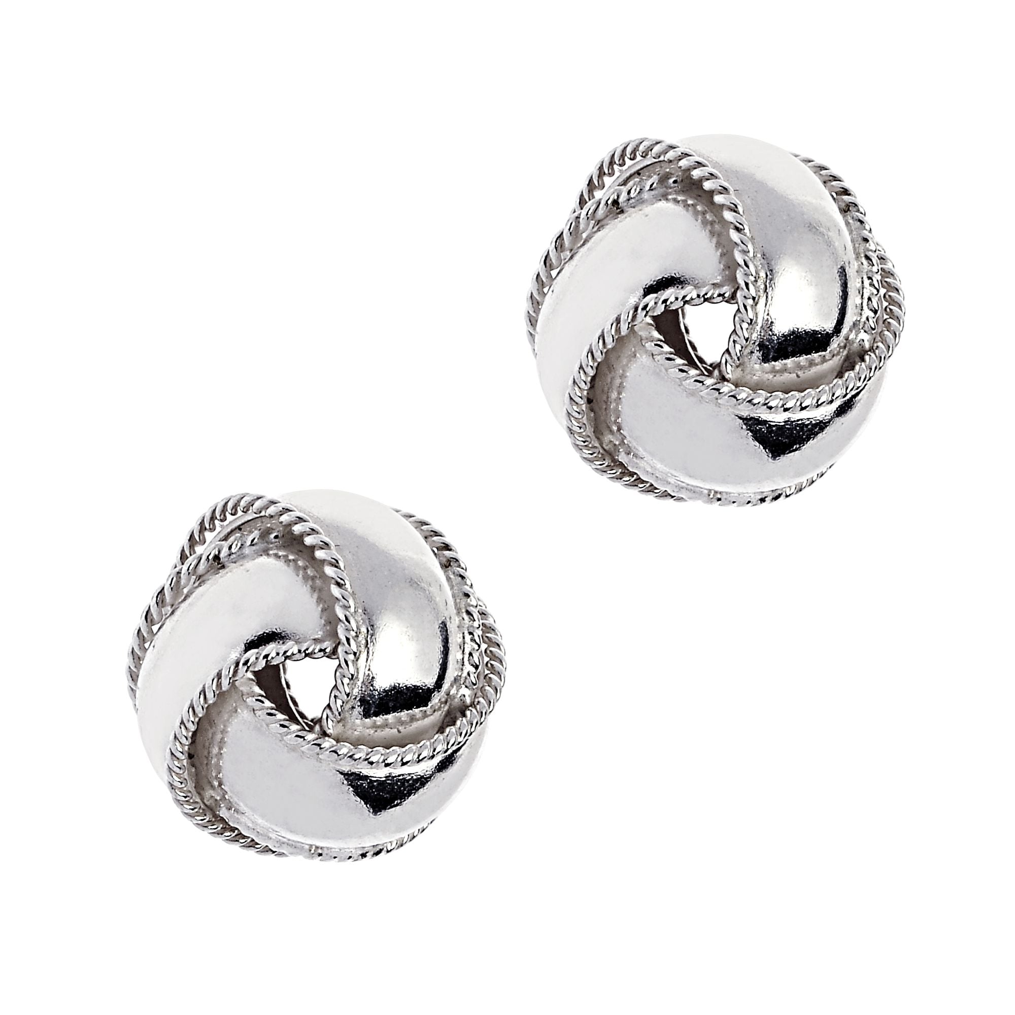 Silver Textured Border Polished Love Knot Earring