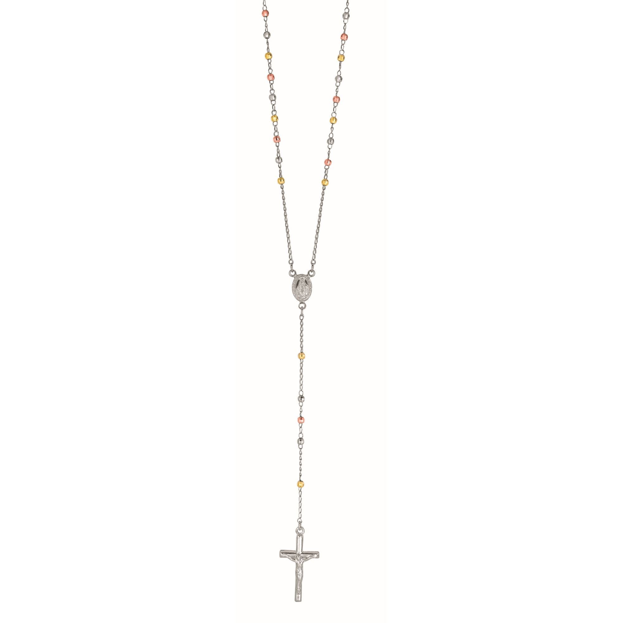 Silver Tri-color Rosary Necklace