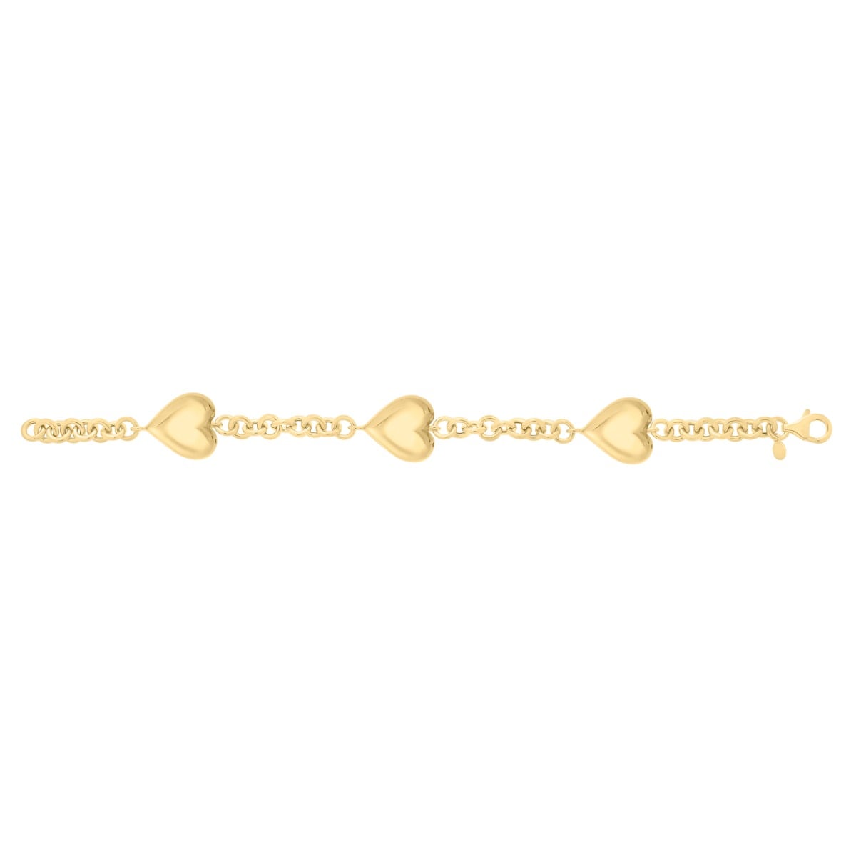 Gold Over Silver Puffed Triple Heart Bracelet