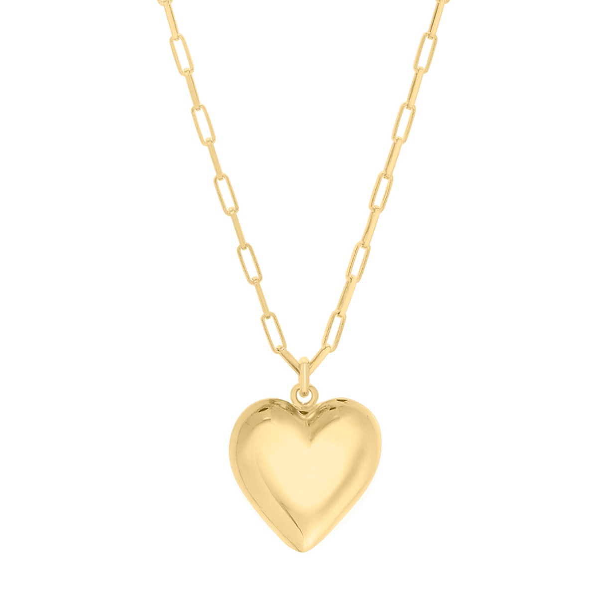Gold Over Silver Puffed Heart Pendant Necklace