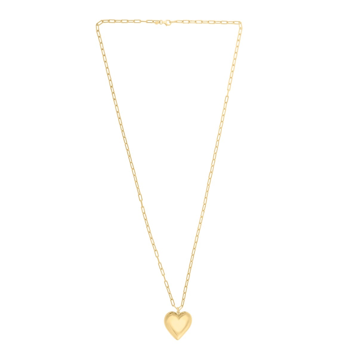 Gold Over Silver Large Puffed Heart Long Necklace