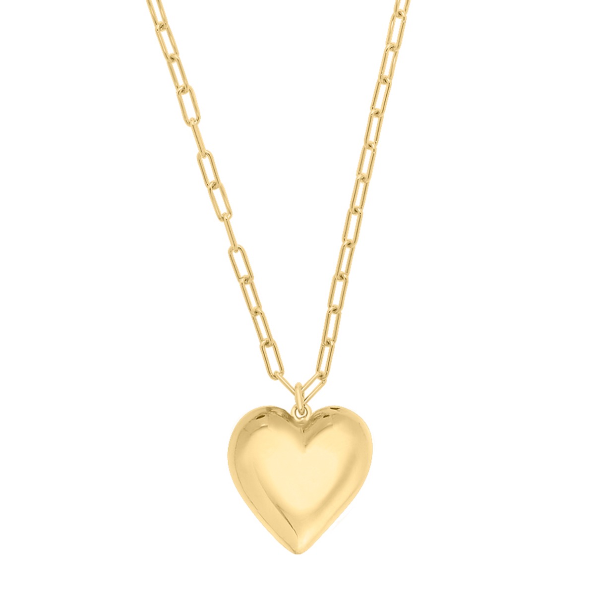 Gold Over Silver Large Puffed Heart Long Necklace
