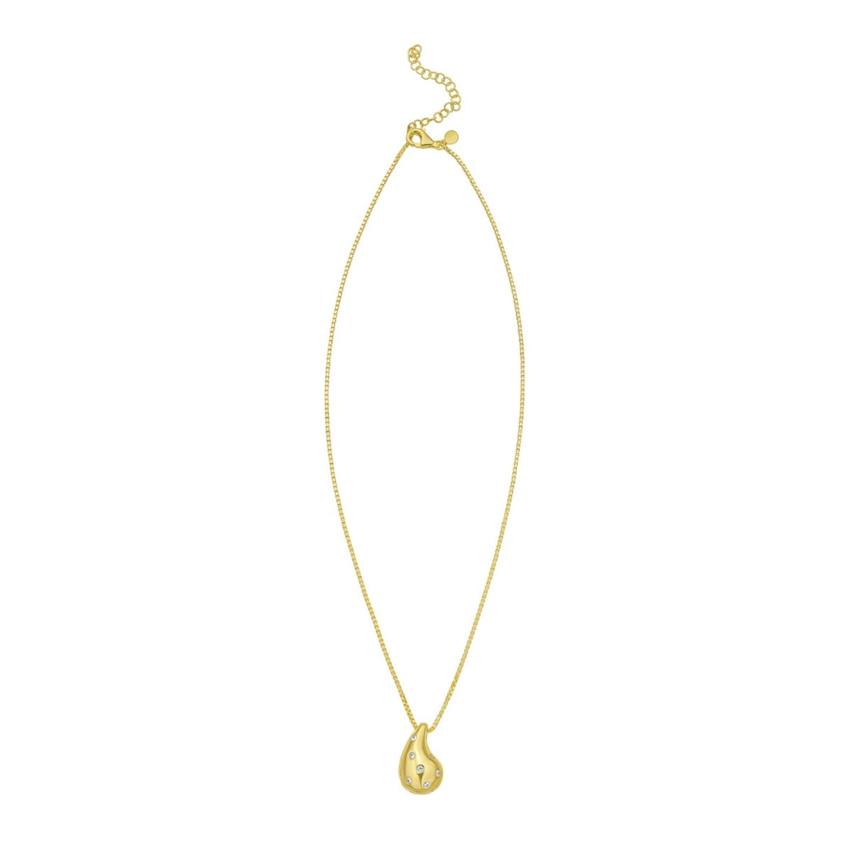 Gold Over Silver Puffed Raindrop Necklace with CZ