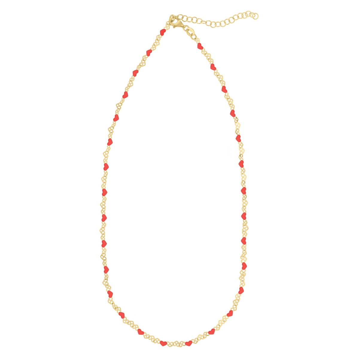 Gold Over Silver Enamel Hearts Chain Necklace