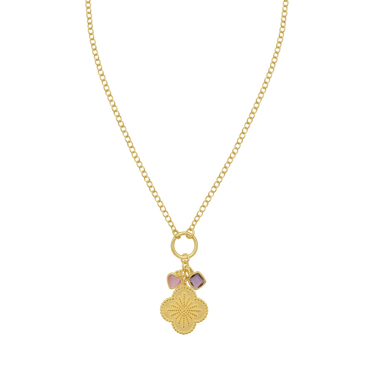 Gold Over Silver Flower CZ Charm Necklace