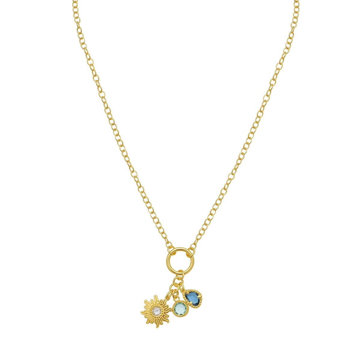 Gold Over Silver Sunflower CZ Charm Necklace