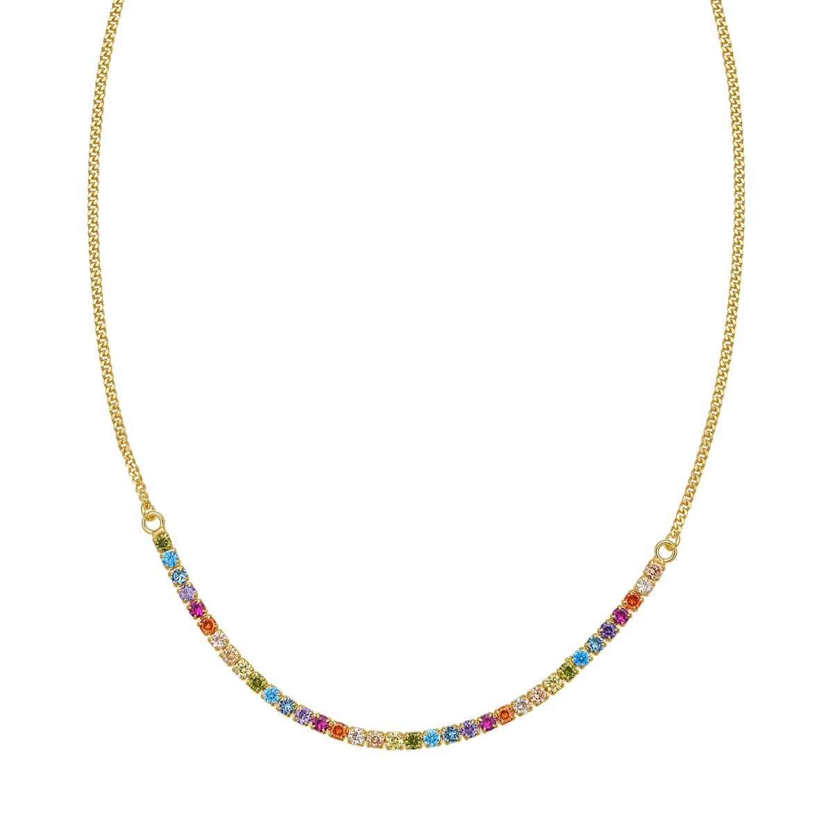 Gold Over Silver Rainbow CZ Necklace
