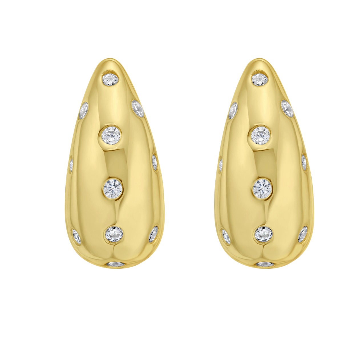 Gold Over Silver Puffed Raindrop Earring with CZ