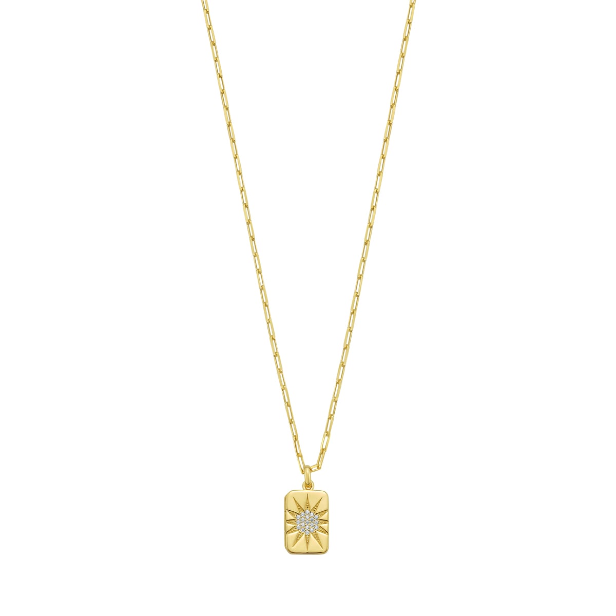 Gold Over Silver CZ Starburst Locket Necklace