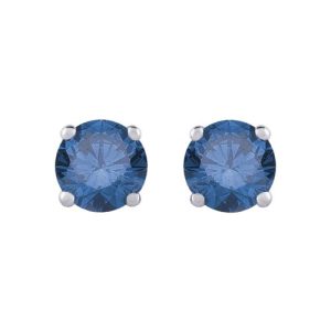 1.25 ctw Four Prong Studs in White Gold – Blue- Round
