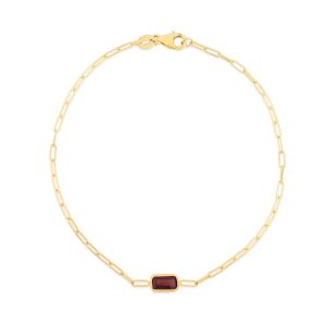 14K Garnet Paperclip Bracelet