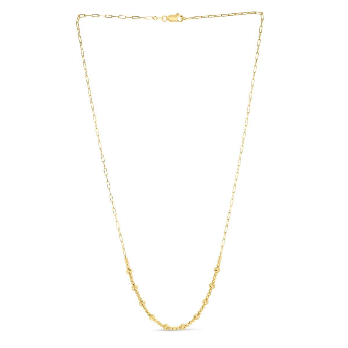 14K Gold Bead Paperclip Necklace