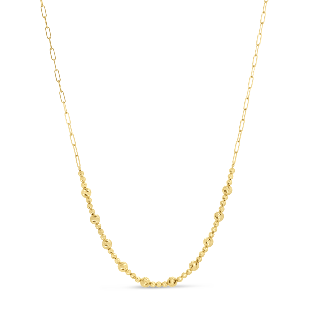 14K Gold Bead Paperclip Necklace