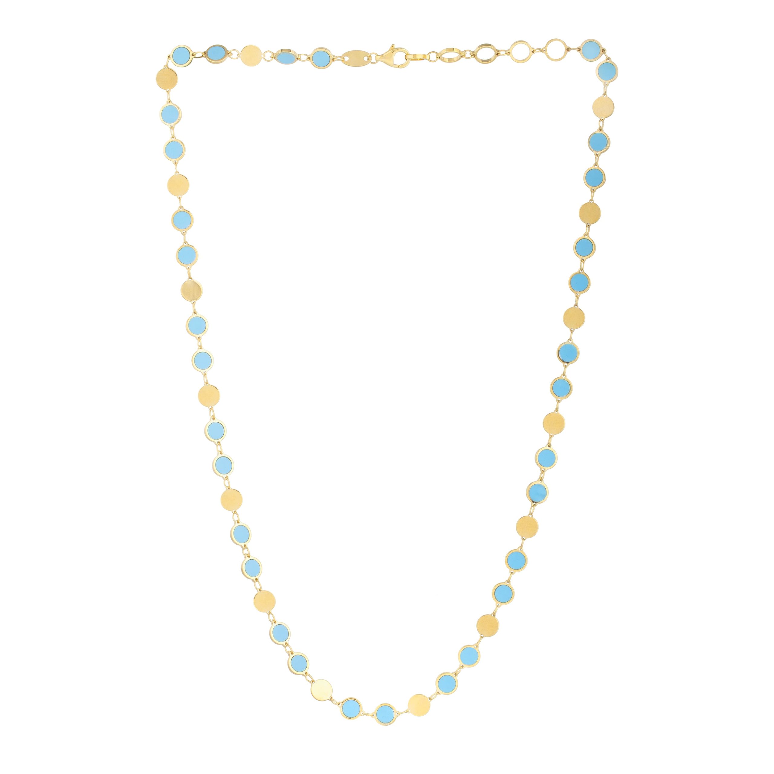 14K Turquoise Geometric Mirror Gem Chain Necklace